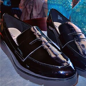 Black Patent Leather Anne Klein Platform Loafer